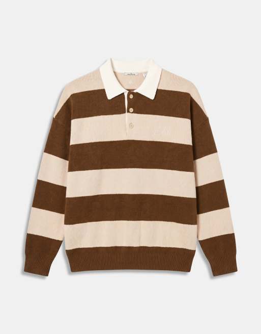 A.Collective stribet rugby-polo med kontrastkrave i beige, 6 af 9