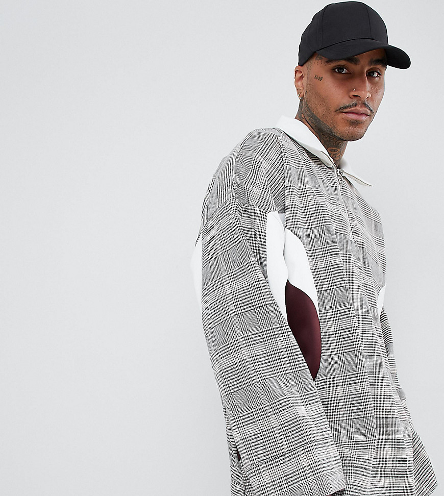 ADD oversized overhead jacket in check with half zip-Brown