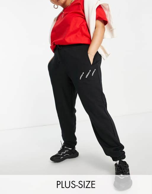 addias Originals Plus 'Logomania' triple logo joggers in black