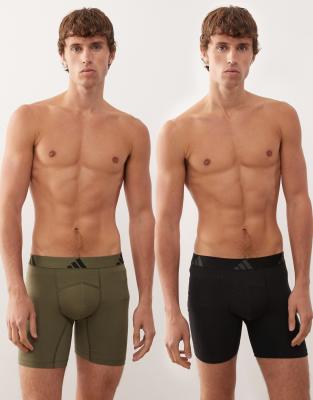 adidas Adidas 2 pack active flex cotton boxer briefs in black and khaki-Multi
