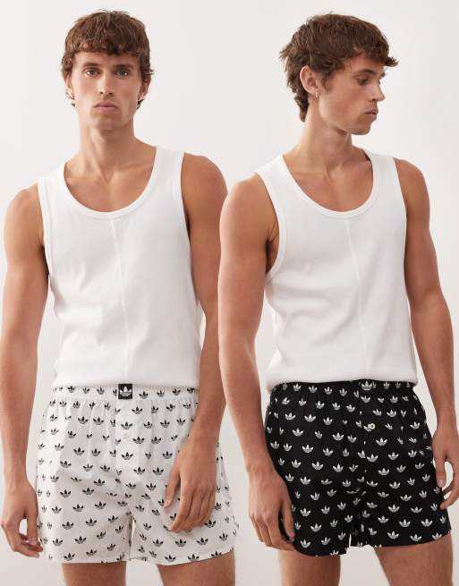 adidas 2 pack comfort core cotton boxer shorts in icon black and white print