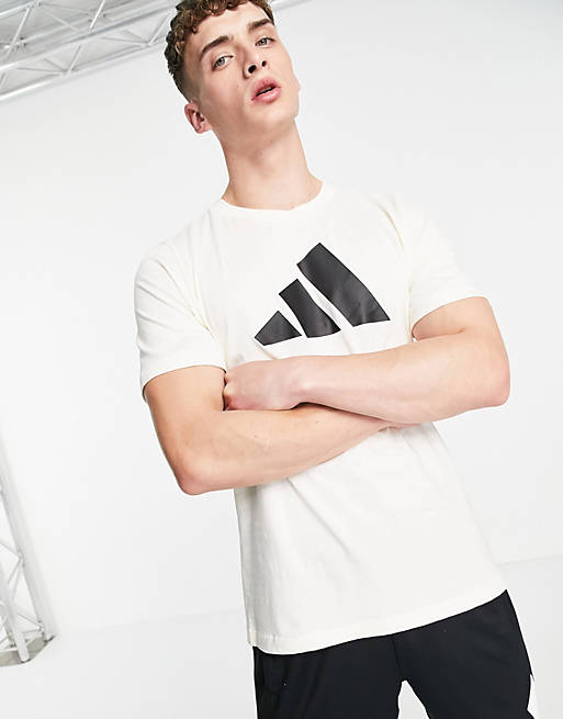 Men adidas 3 bar logo t-shirt in cream 