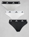 [adidas] Adidas 3 pack active comfort cotton lingerie thongs in black, grey and white-Multi S MULTI