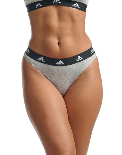 Adidas 3 pack active comfort cotton lingerie thongs in black, grey and white, 3 of 4