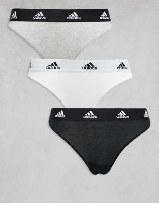 adidas Adidas 3 pack active comfort cotton thongs in black grey and white-Multi