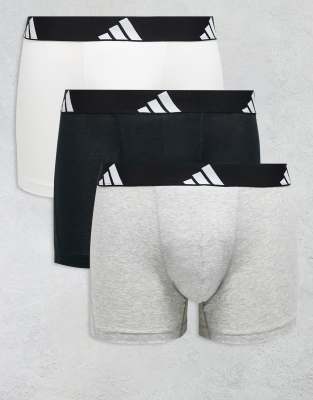 adidas Adidas 3 pack active flex cotton trunks in black grey and white-Multi