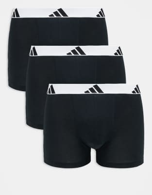 adidas Adidas 3 pack active flex cotton trunks in black with contrast waistband