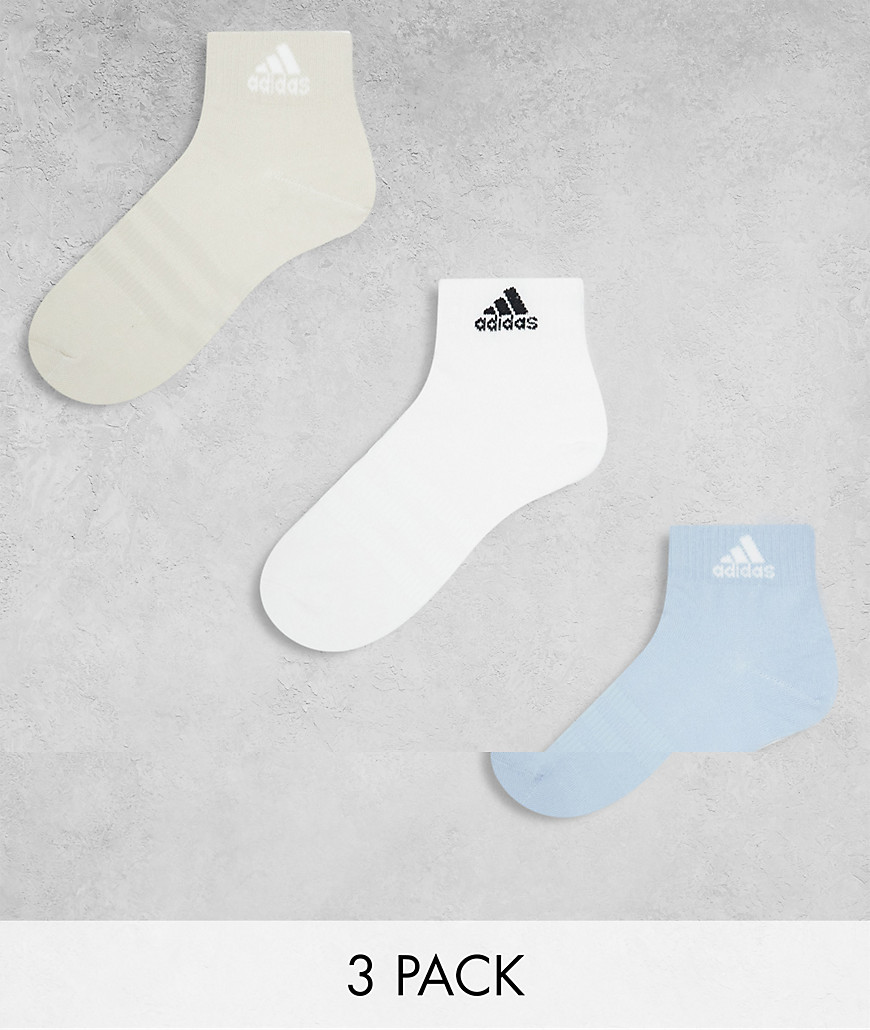 adidas 3 pack crew socks in white, blue and stone-Multi