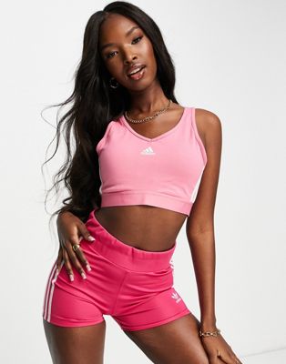adidas 3-stripe cropped sports bra in pink