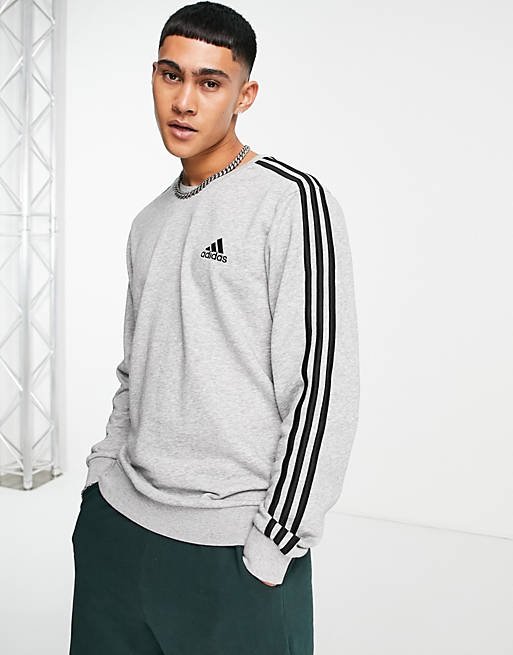 Hoodies & Sweatshirts adidas 3 stripe french terry sweatshirt in grey heather 