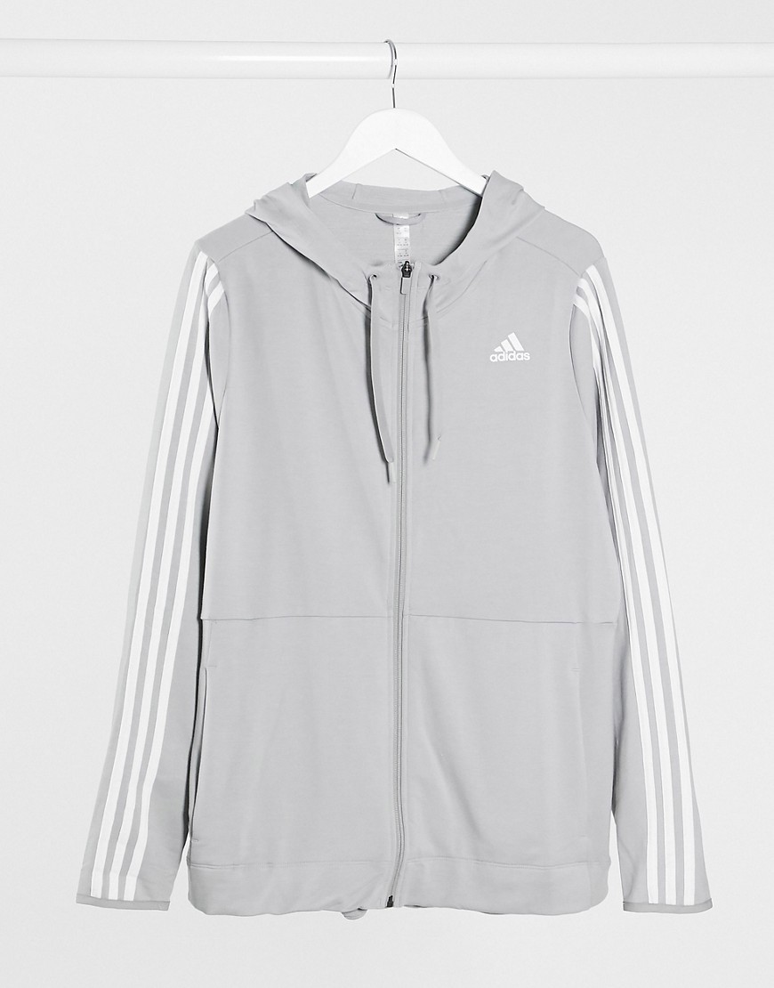 Adidas 3-stripe hoodie in medium grey heather