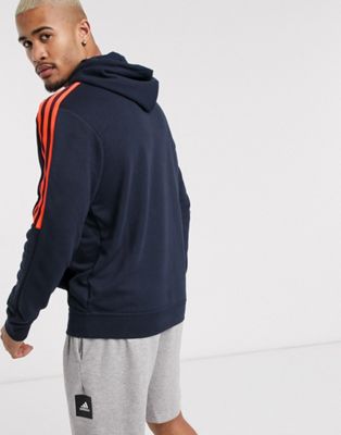 adidas 3 stripe hoodie in navy and orange | ASOS