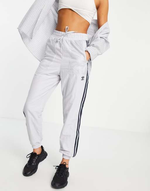 adidas 3 stripe nylon joggers in grey ASOS