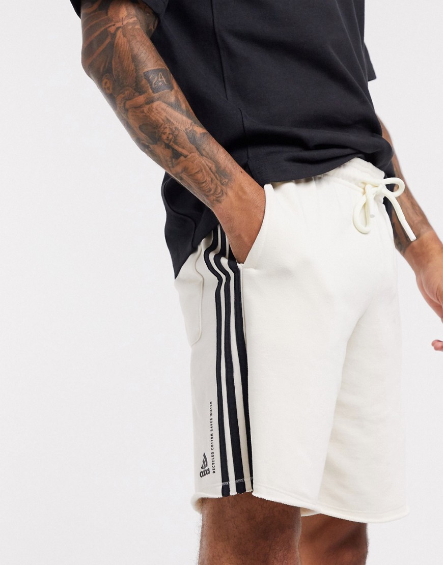 Adidas 3 stripe shorts in white
