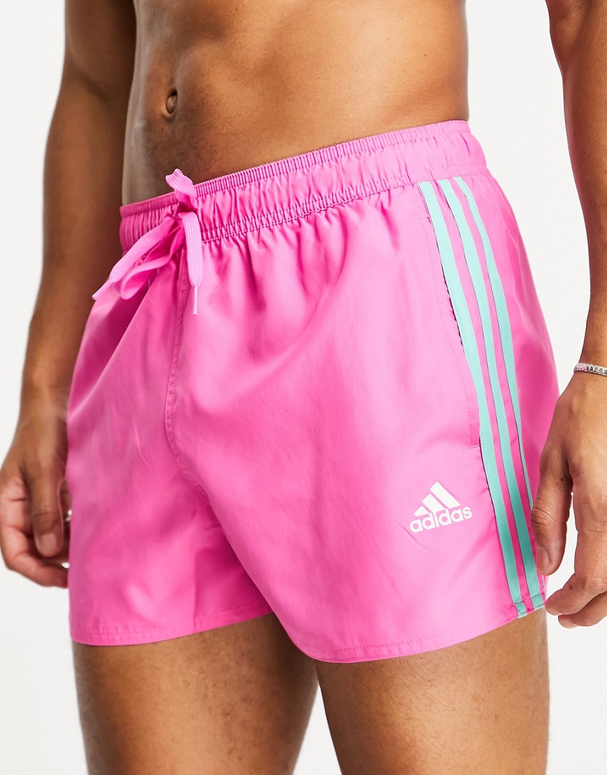 Adidas 3 stripe swim shorts in pink