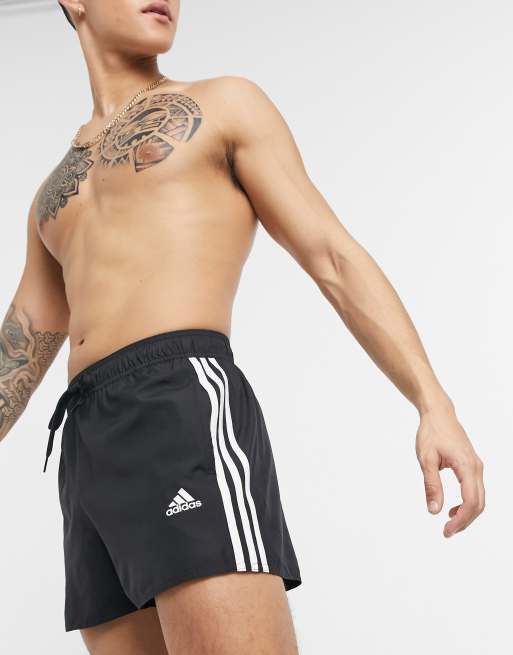 adidas Swim 3 stripe shorts in black