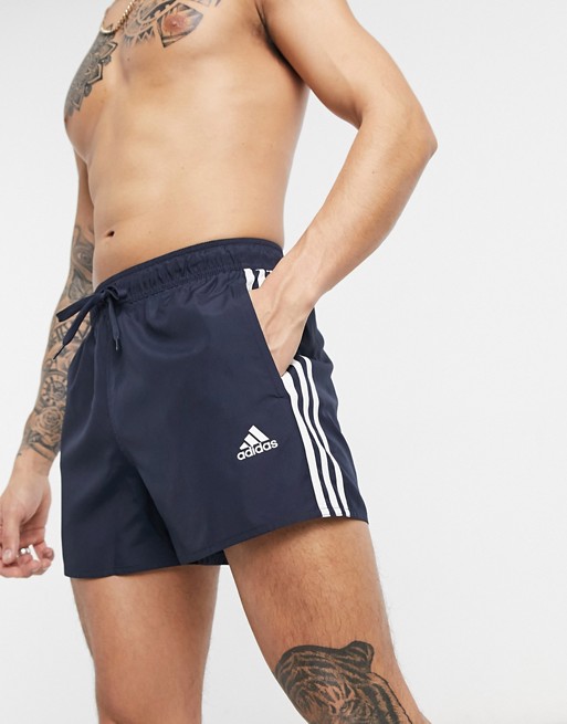 adidas Swim 3 stripe shorts in navy