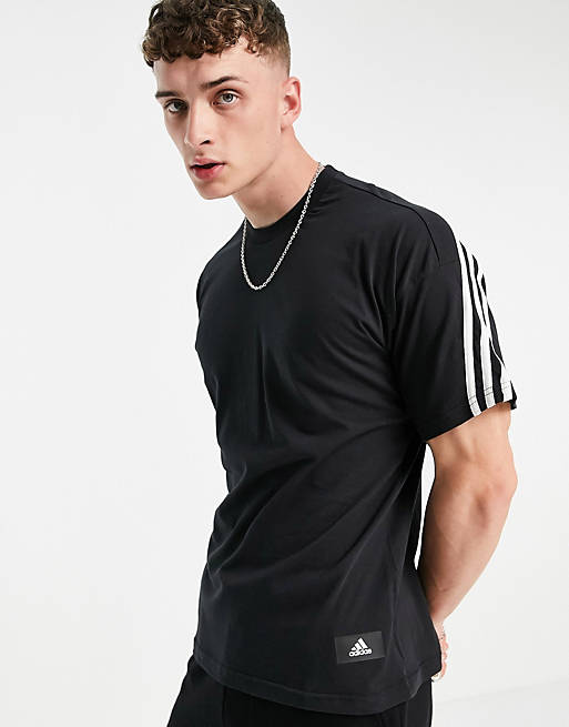 Men adidas 3 stripe t-shirt in black 