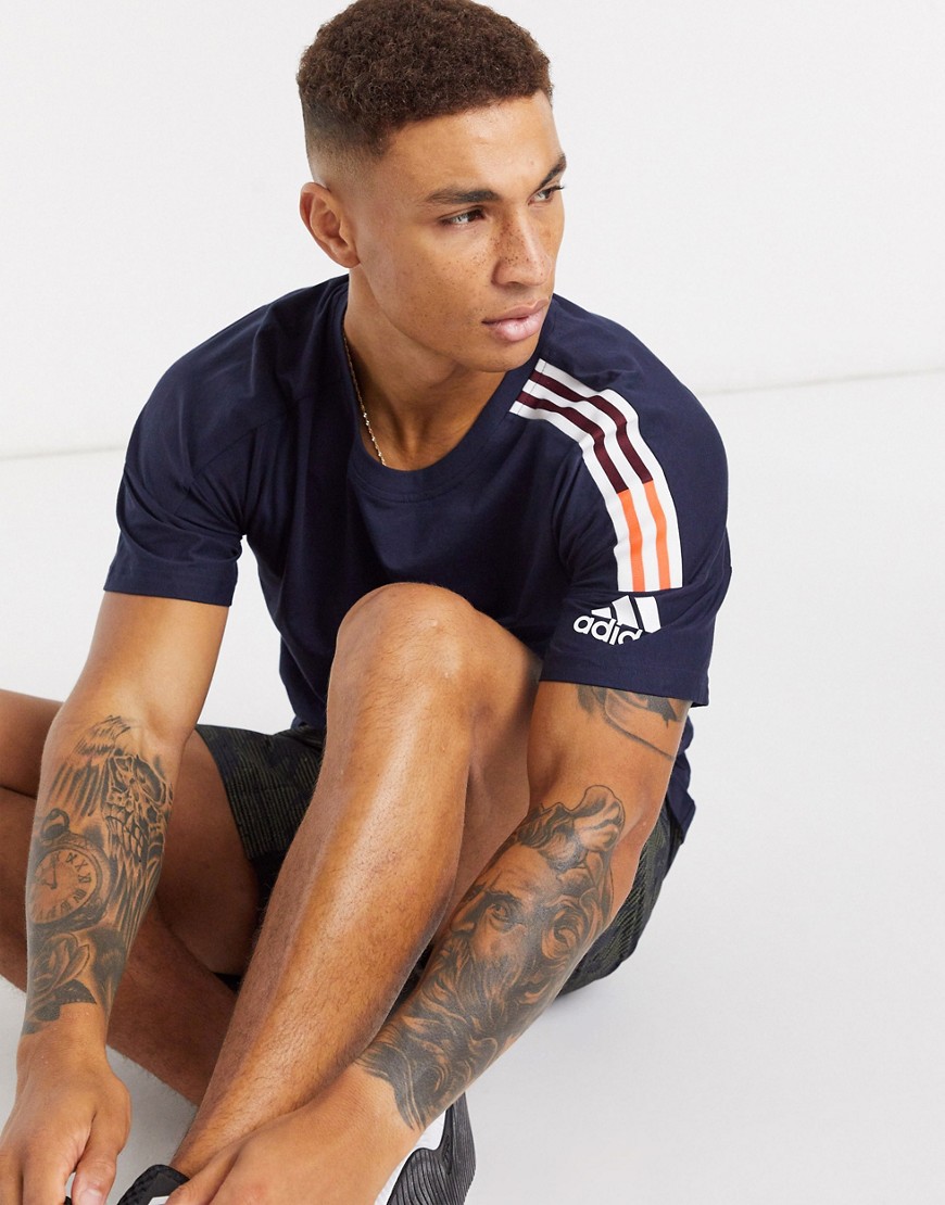 Adidas 3 stripe t-shirt in navy
