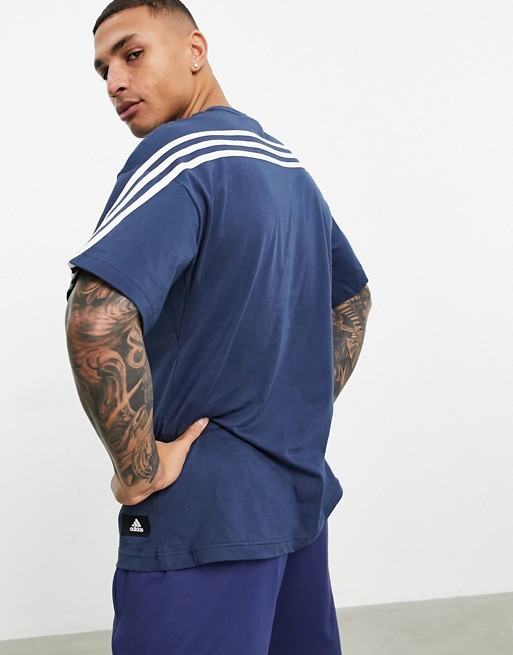 adidas 3 stripe t-shirt in navy