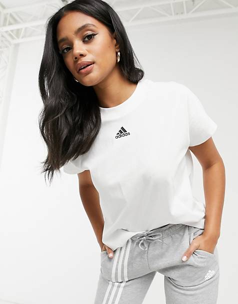 adidas 3-stripe t-shirt in white & black