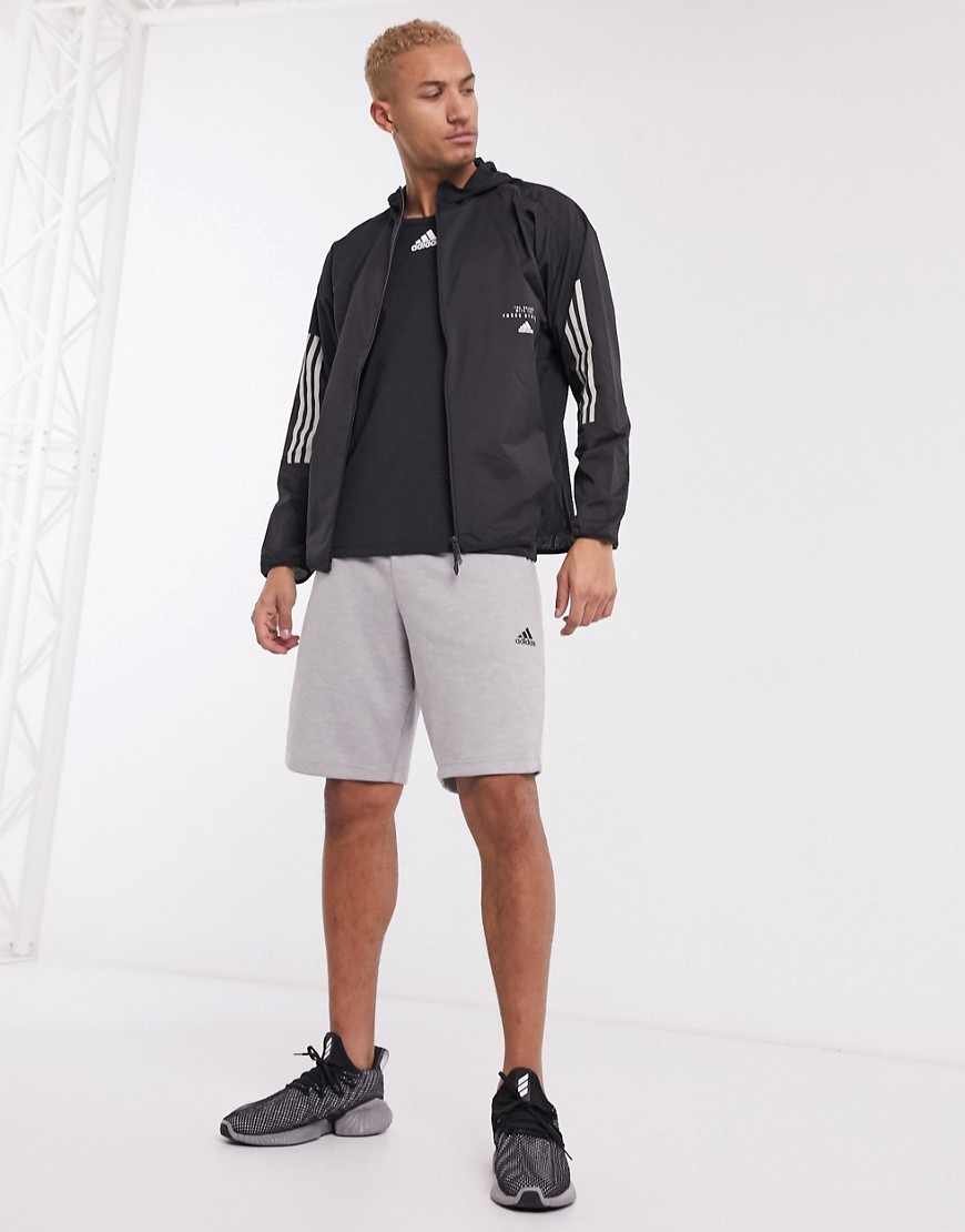 Adidas 3 stripe woven jacket in black