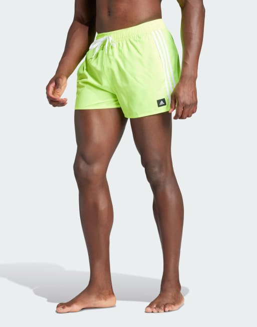 adidas 3 stripes CLX short length swim shorts in green ASOS