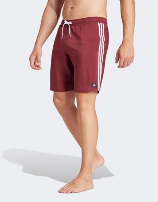 adidas 3-stripes CLX swim shorts in Burgundy