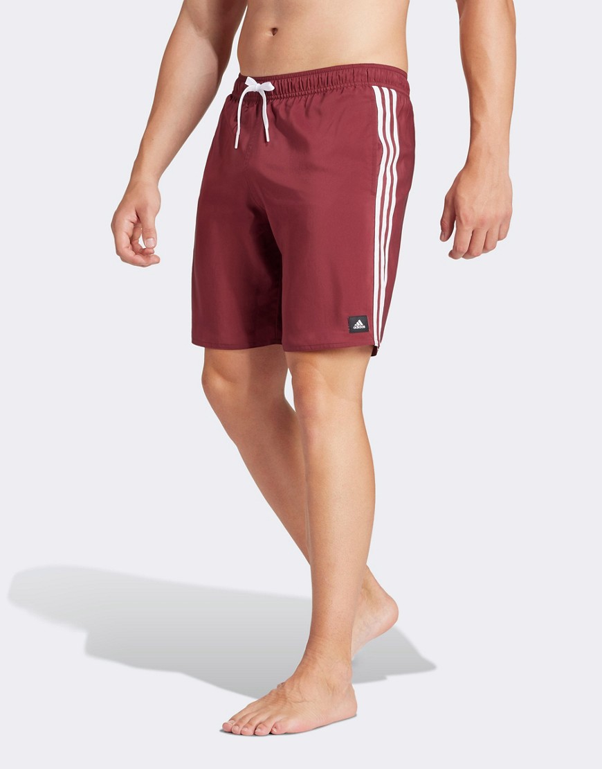adidas 3-stripes CLX swim shorts in Burgundy-Red