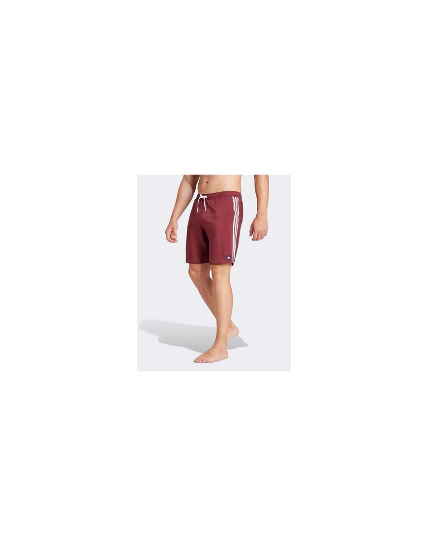 adidas 3-stripes CLX swim shorts in Burgundy-Red