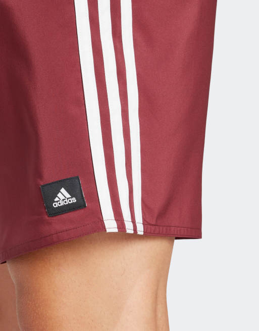 adidas 3 stripes CLX swim shorts in Burgundy