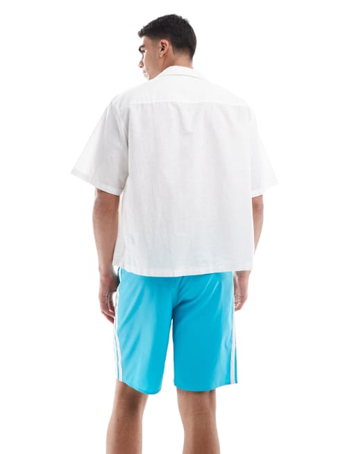 adidas 3-stripes swim shorts 8-inch in lucid cyan / white, 3 of 4