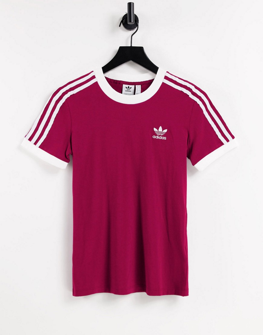 Adidas 3-stripes t-shirt in power burgundy-Red