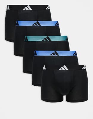 adidas Adidas 5 pack active flex cotton trunks in black with tonal waistband