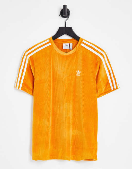 adidas Adicolor classics corded velour loose fit t-shirt in orange