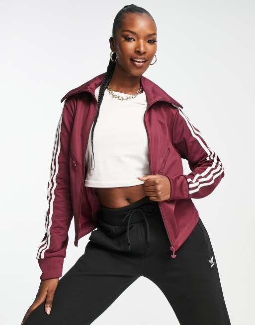 Burgundy and store white adidas jacket