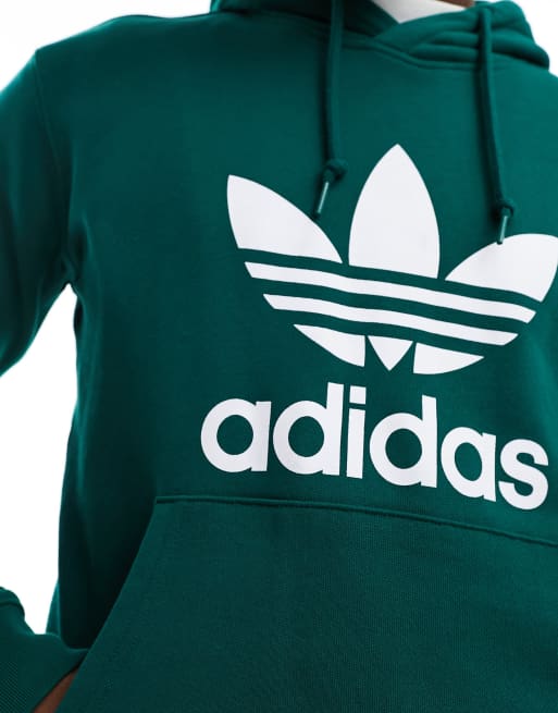Adidas green trefoil hoodie mens sales