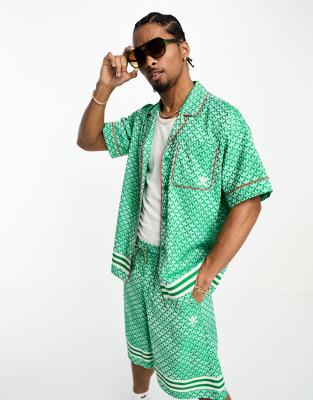 adidas Adicolor Modern 70s Monogram satin shirt in green | ASOS