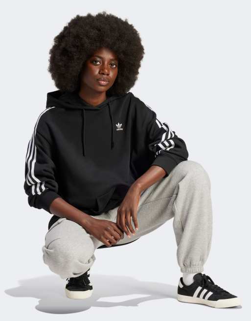 adidas Adicolor Oversize Kapuzenpullover in Schwarz mit den