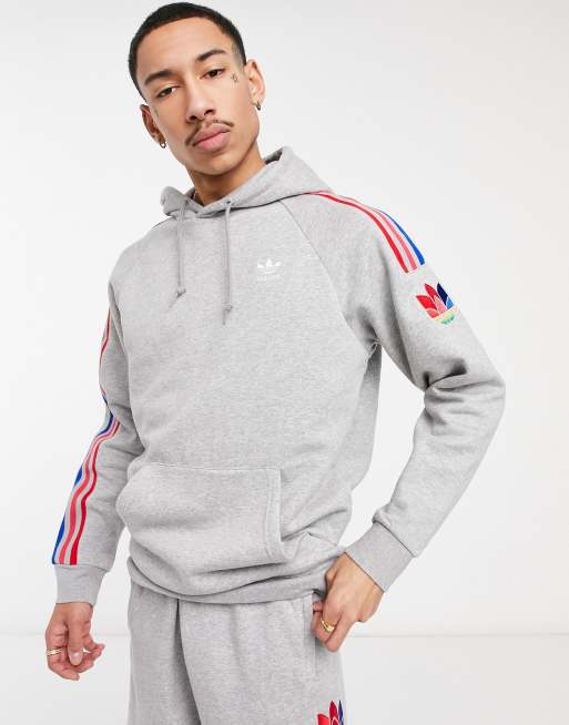 adidas adicolor3D Trefoil 3 Stripes hoodie in gray