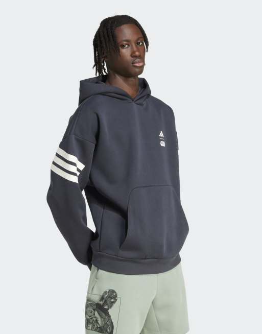 adidas Adidas star wars the mandalorian hoodie back graphic in night grey, 3 of 4