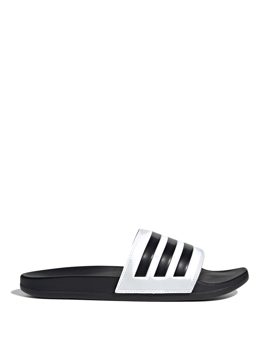 adidas Adilette comfort sliders in white and black