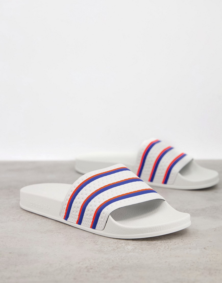 Adidas Originals Adilette Slides In White-multi