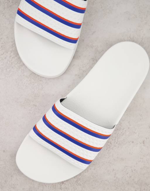 Adidas red white discount and blue slides