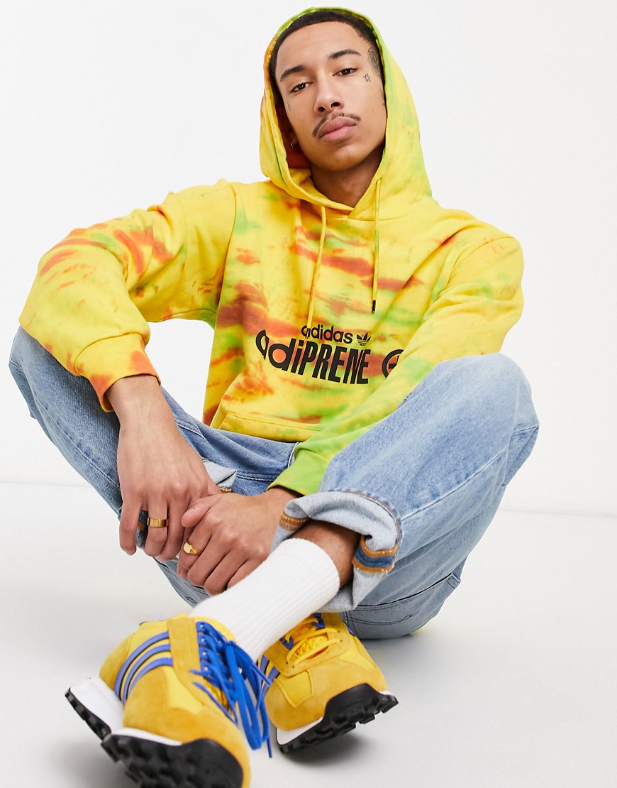 Adidas Adiprene tie-dye print hoodie in orange and yellow-Multi