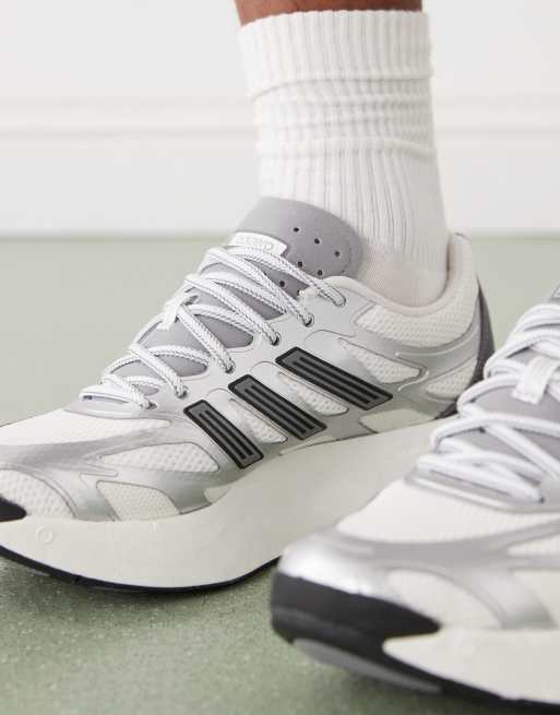 adidas Adizero Aruku trainers in metallic silver and white