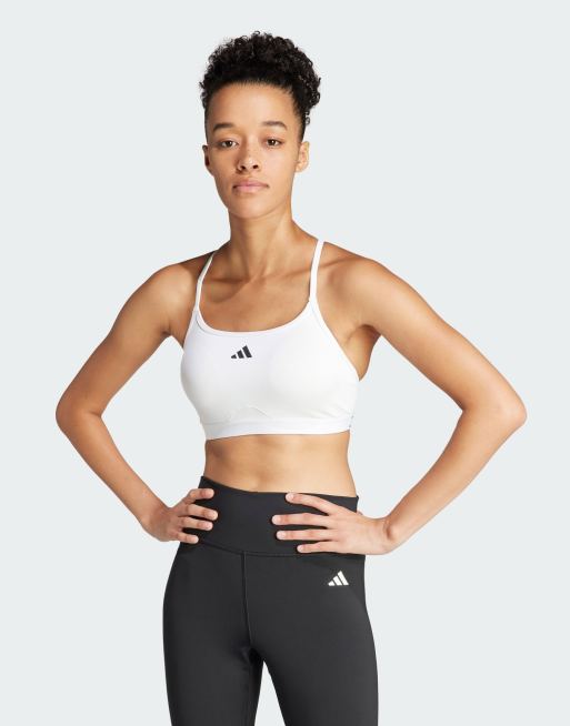 adidas – Aeroreact Training Light Support – BH in Weiß mit leichter Stützfunktion