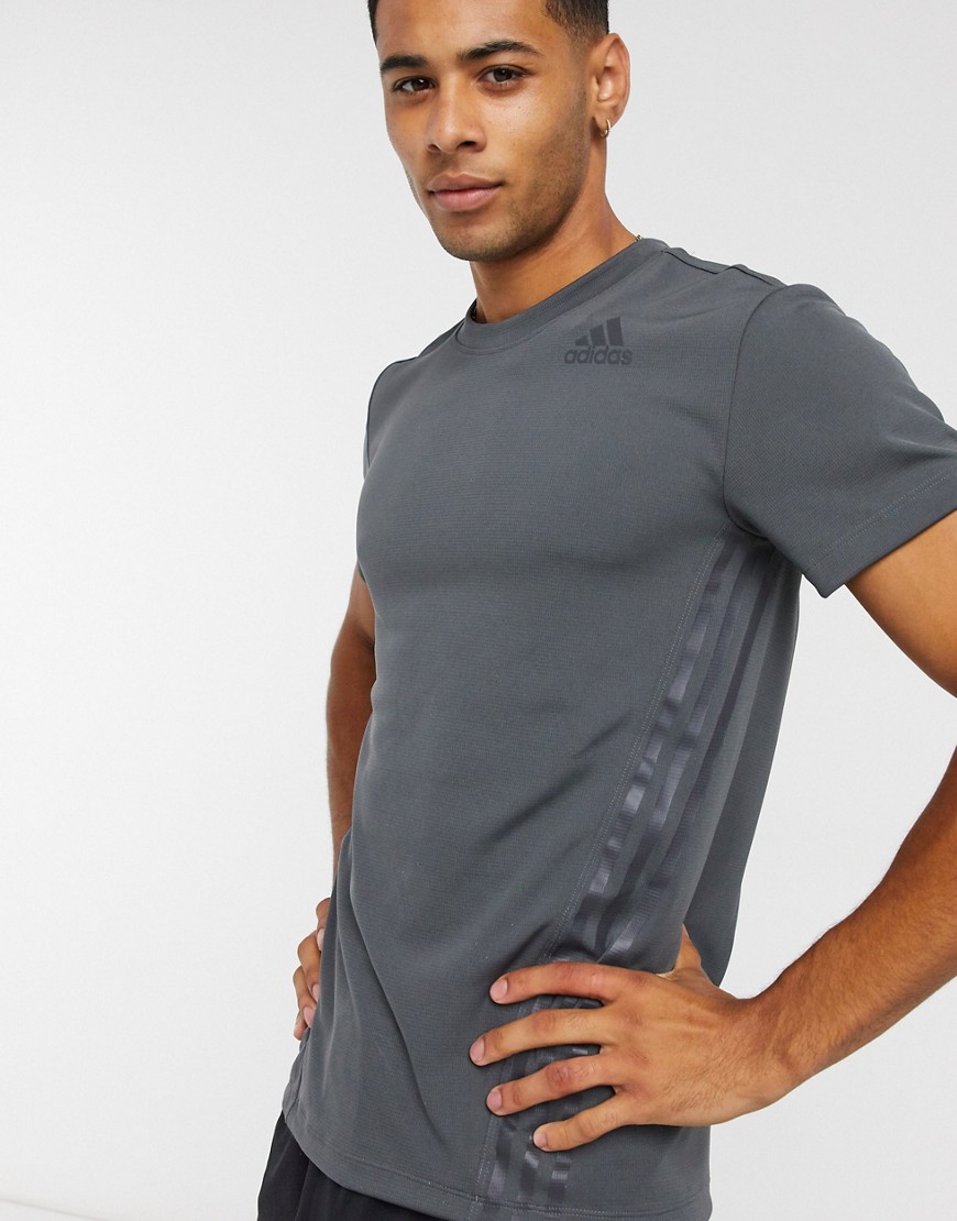Adidas – AEROREADY – Grå t-shirt med 3 ränder