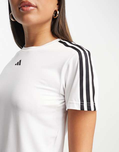 adidas Aeroready Train Essentials 3-Stripes tee in white and black - view 1