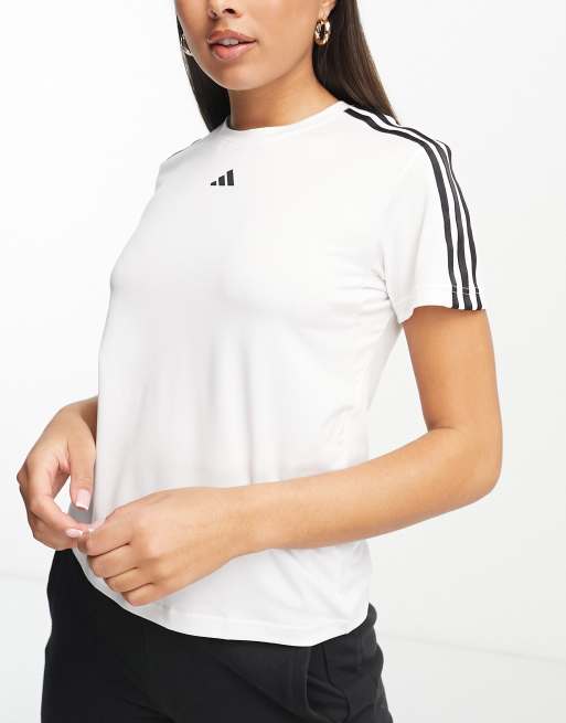☆adidas☆ AeroReady Train Essential 3S Tee adidas Aeroready Train Essentials 3-Stripes tee in white and